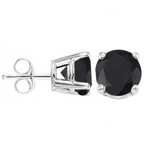 1.37 CT GENUINE BLACK SAPPHIRE 10KT SOLID GOLD EARRINGS STUD