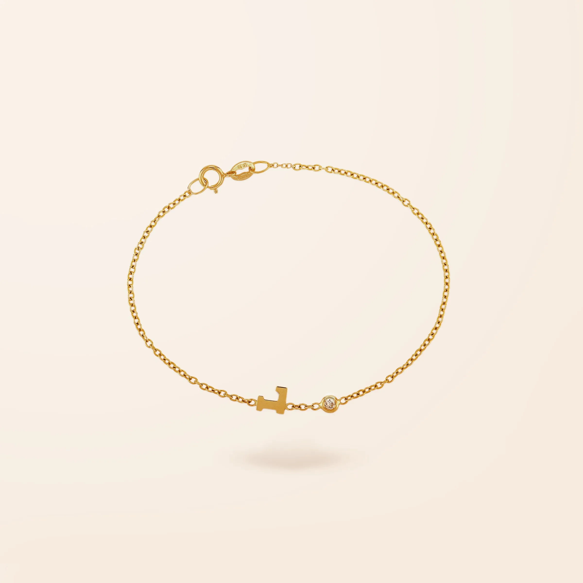 14K Gold One Initial and Diamond Bezel Bracelet