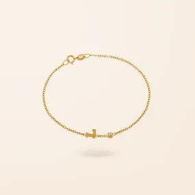 14K Gold One Initial and Diamond Bezel Bracelet