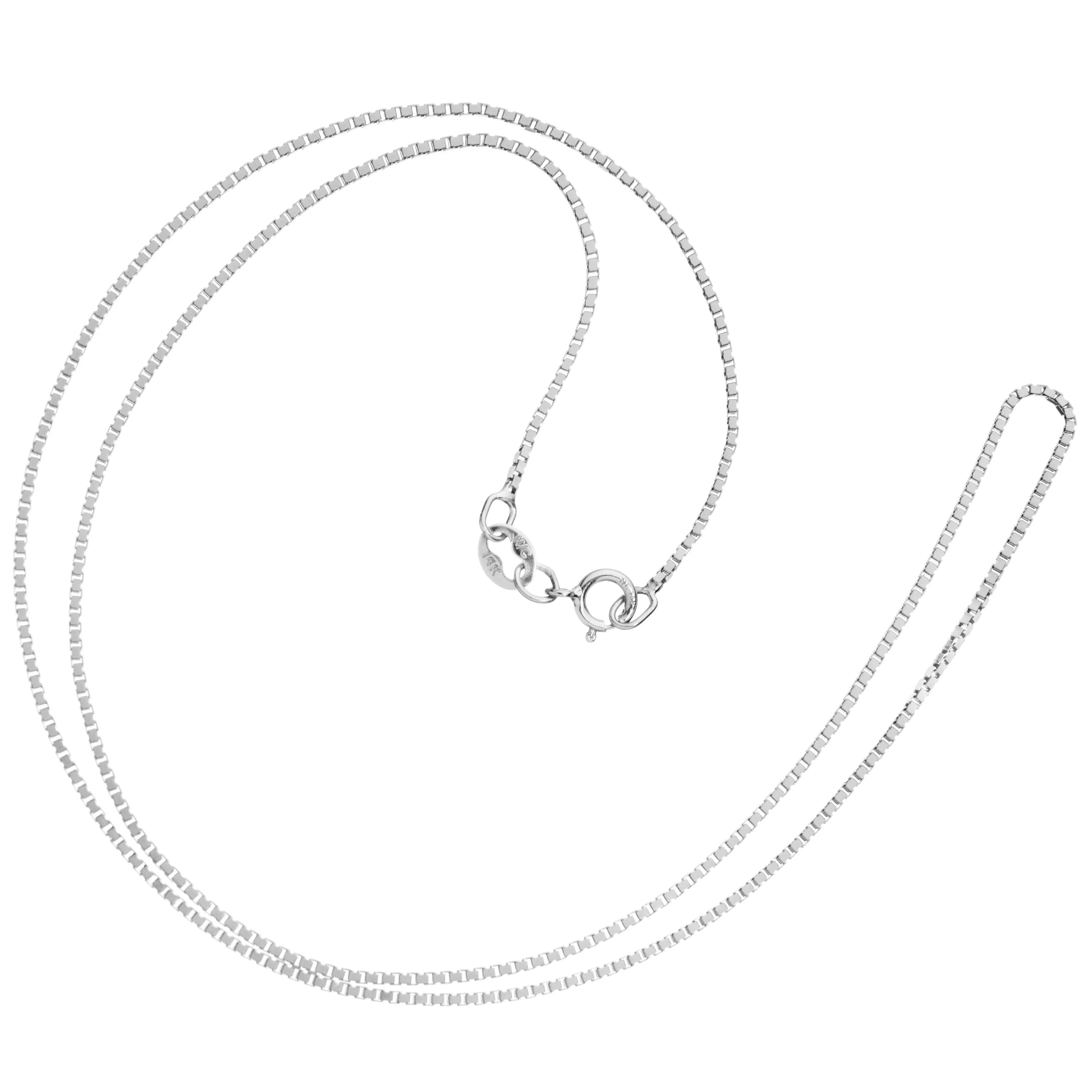 14K Solid White Gold Necklace | Box Link Chain | 16 Inch Length | 1.0mm Thick