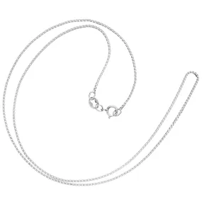 14K Solid White Gold Necklace | Box Link Chain | 16 Inch Length | 1.0mm Thick