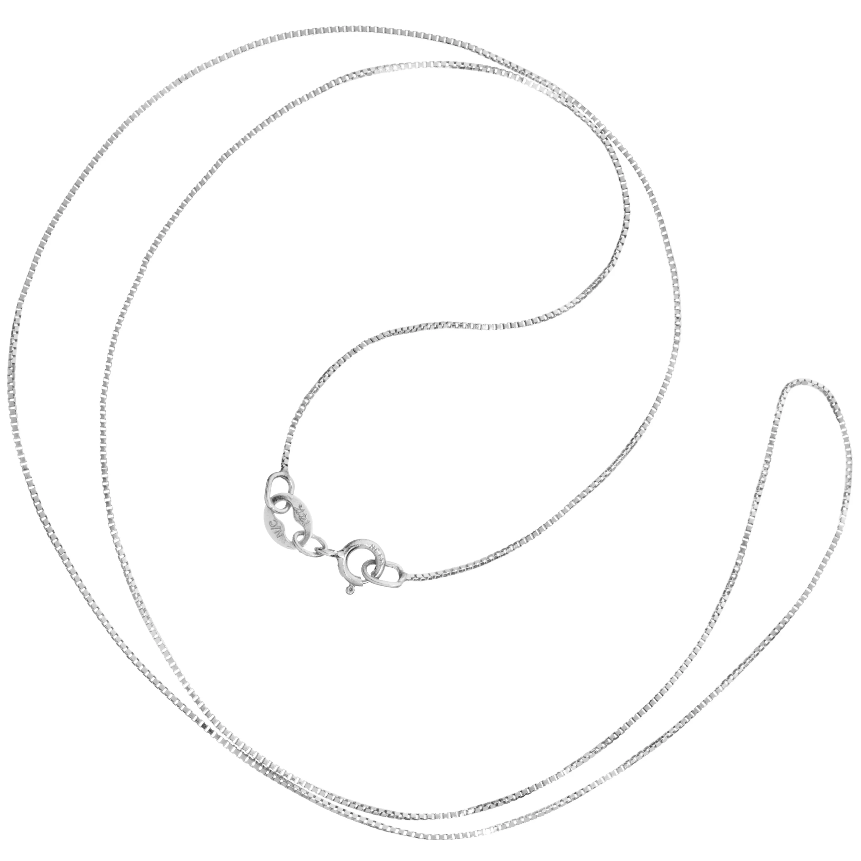 14K Solid White Gold Necklace | Box Link Chain | 18 Inch Length | .60mm Thick