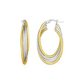 14k Two Tone Gold Four Part Oval Hoop Earrings-rx37281