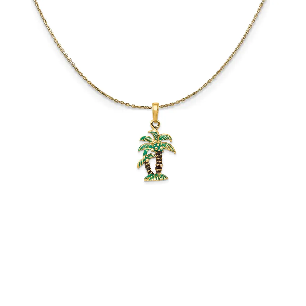 14k Yellow Gold 3D Enameled Palm Trees Necklace