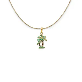 14k Yellow Gold 3D Enameled Palm Trees Necklace