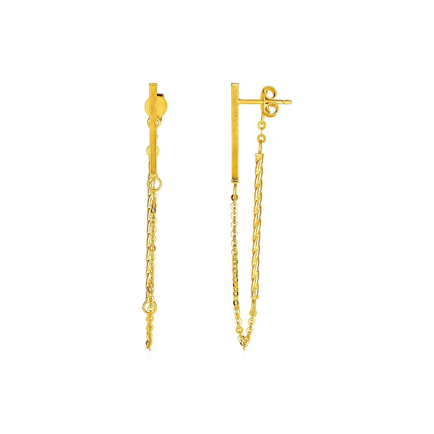 14k Yellow Gold Bar and Chain Dangle Earrings-rx37906