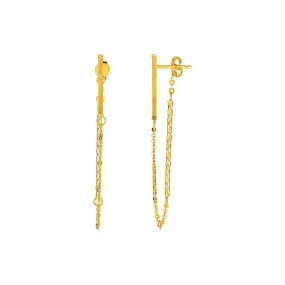 14k Yellow Gold Bar and Chain Dangle Earrings-rx37906