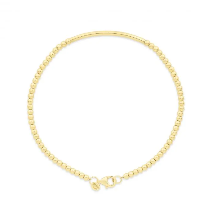 14K Yellow Gold Bead and Bar Bracelet w/Lobster Claw Lock - 7