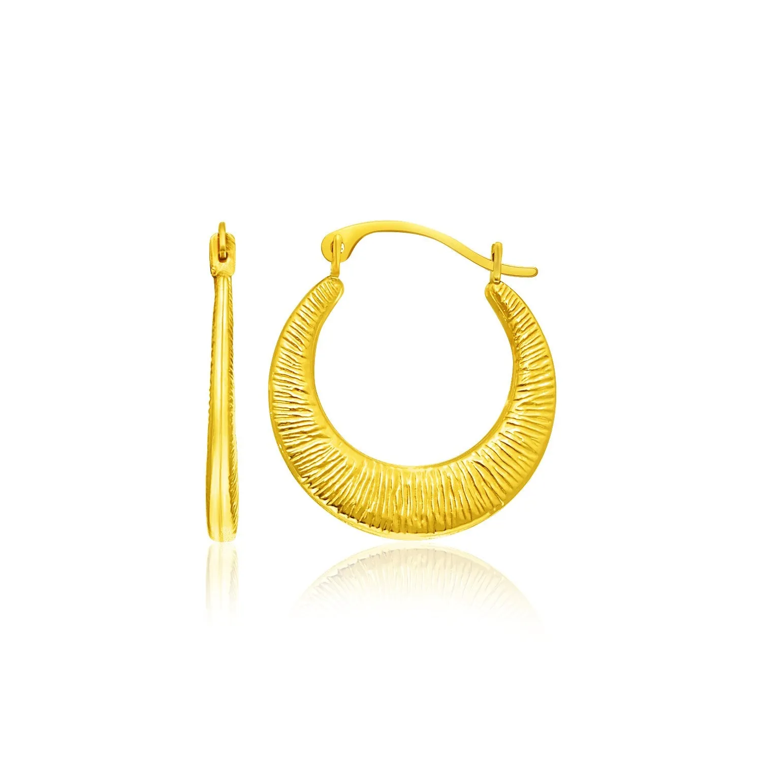 14k Yellow Gold Graduated Round Textured Hoop Earrings-rx46812