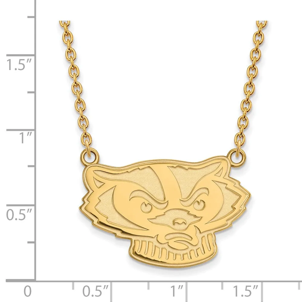 14k Yellow Gold U of Wisconsin Large Badger Pendant Necklace