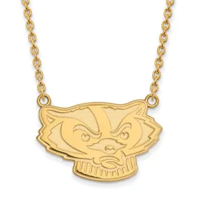 14k Yellow Gold U of Wisconsin Large Badger Pendant Necklace