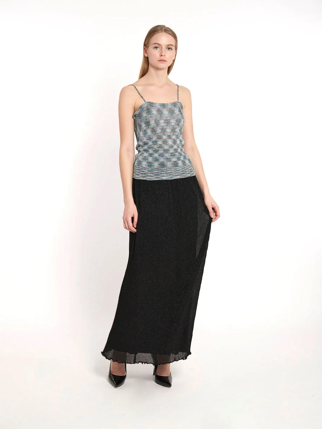 1970s Missoni black lurex long skirt