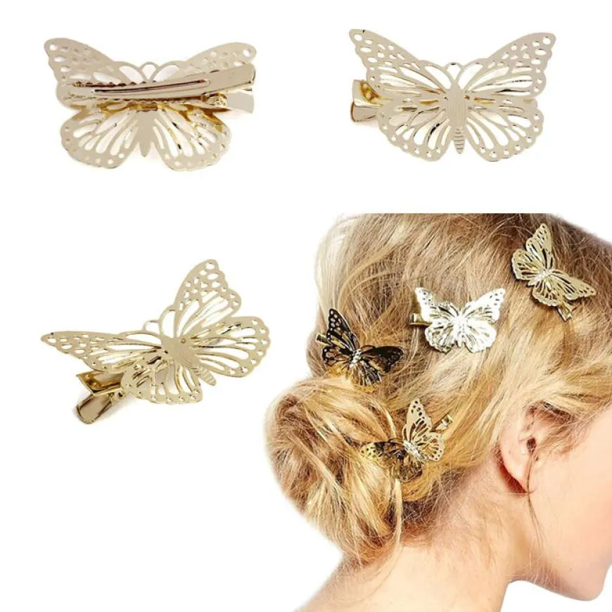 1Pair Golden Butterfly Hair Clip Headband Hair Accessories Headpiece#3546 SM6