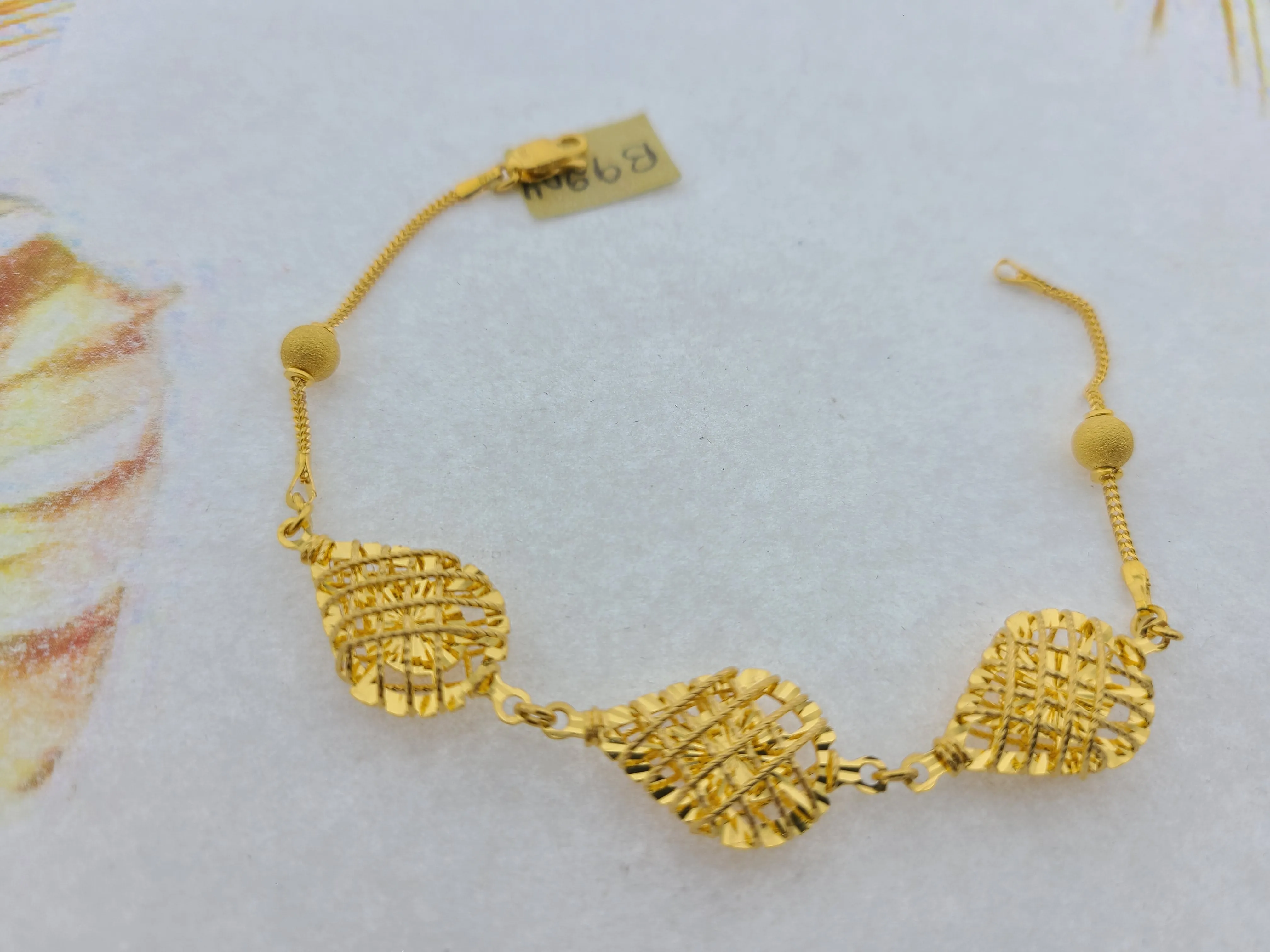 22K Solid Gold Mesh Drop Link Bracelet B9204