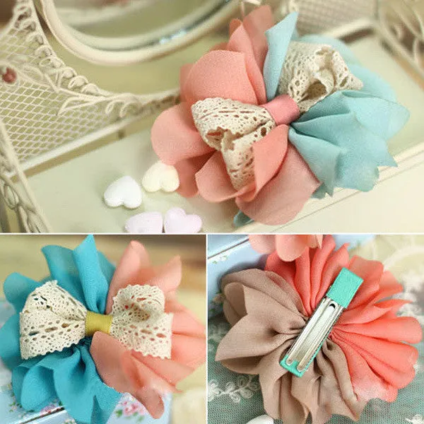 2pcs Baby Kids Hair Pin Girls Gauze Flower Bowknot Bi-color Headwear Hair Clip 2 Pattern SM6