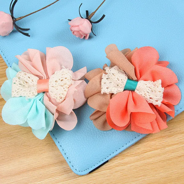 2pcs Baby Kids Hair Pin Girls Gauze Flower Bowknot Bi-color Headwear Hair Clip 2 Pattern SM6