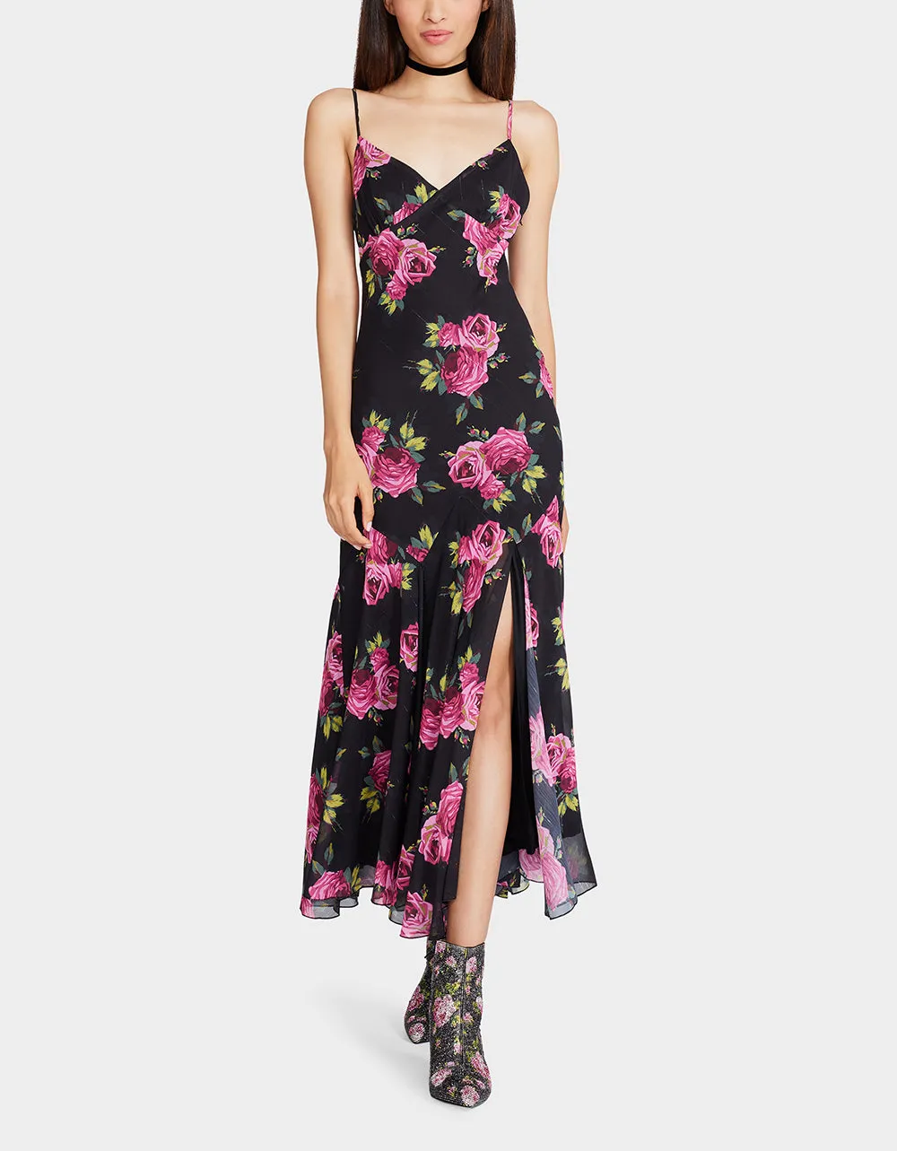 ADDISON MIDI DRESS PINK ROSE BLACK MULTI