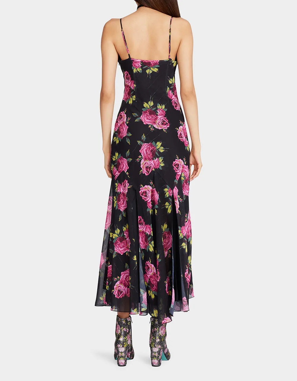 ADDISON MIDI DRESS PINK ROSE BLACK MULTI