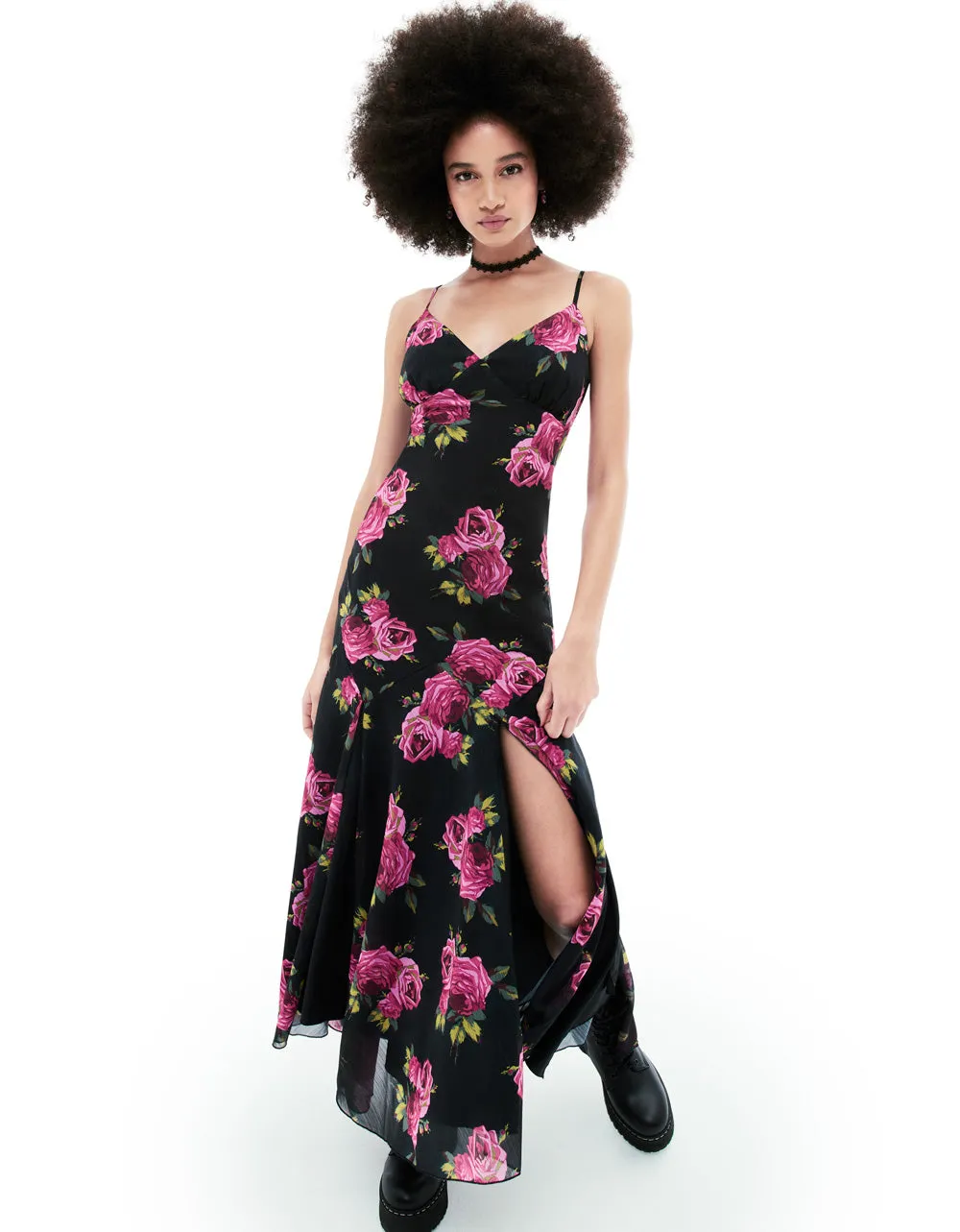 ADDISON MIDI DRESS PINK ROSE BLACK MULTI