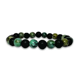 African Turquoise 8mm Stones and Volcanic Rock Bracelet