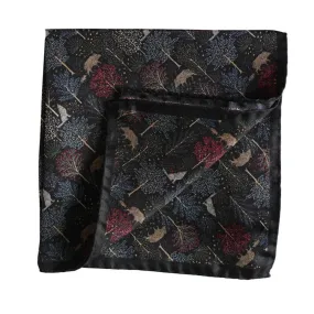Amanda Christensen Classic Forest Trees Silk Twill Black Pocket Square | Menswear Online