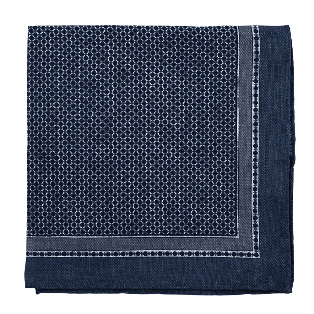 AMANDA CHRISTENSEN Linen Navy Pocket Square With Geometric Pattern | Menswear Online