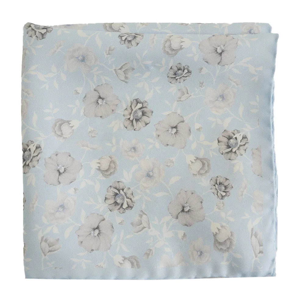 AMANDA CHRISTENSEN Silk Light Blue Pocket Square With Flower Pattern | Menswear Online