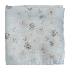 AMANDA CHRISTENSEN Silk Light Blue Pocket Square With Flower Pattern | Menswear Online