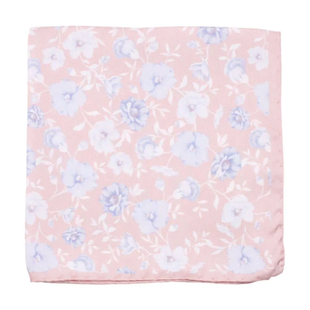 AMANDA CHRISTENSEN Silk Light Pink Pocket Square With Flower Pattern | Menswear Online