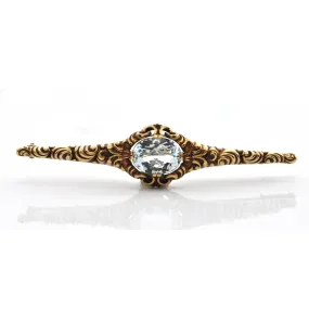 Antique Victorian 14K Yellow Gold and Aquamarine Brooch C.1880's