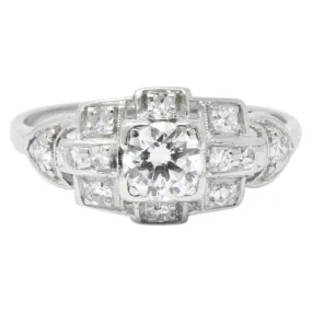 Art Deco 0.70 CTW Diamond Platinum Geometric Engagement Ring