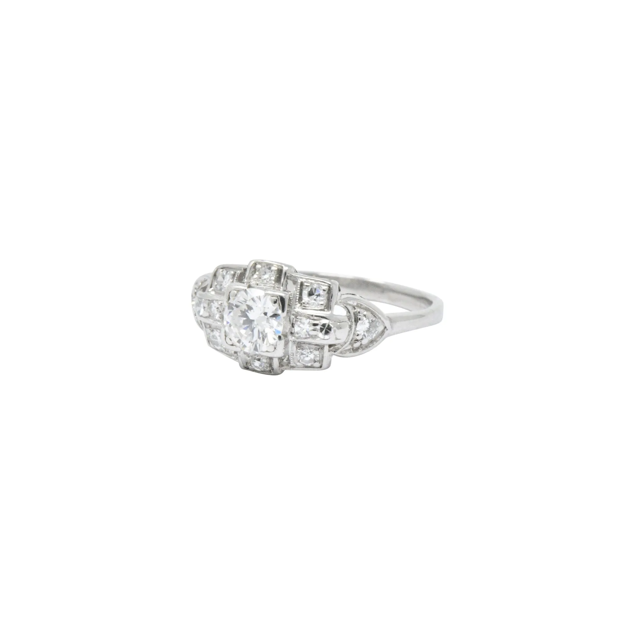 Art Deco 0.70 CTW Diamond Platinum Geometric Engagement Ring