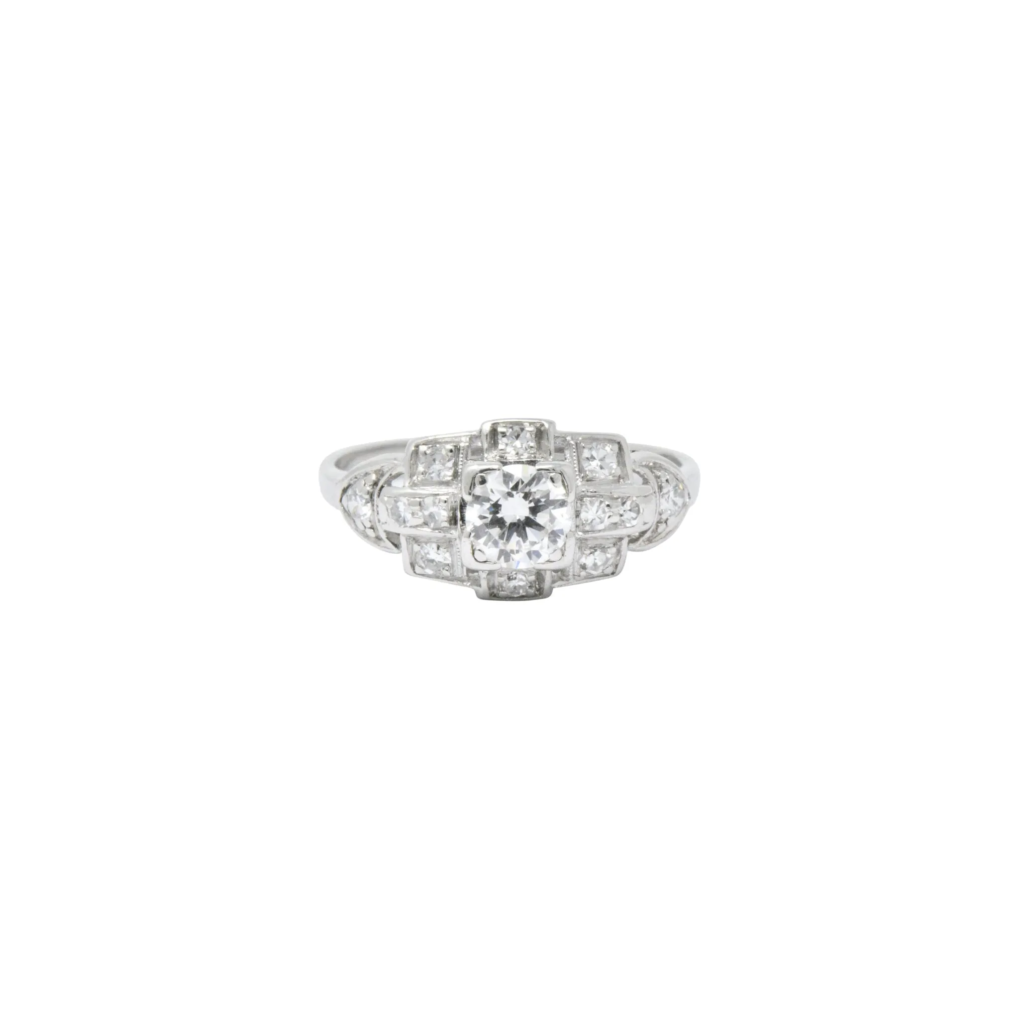 Art Deco 0.70 CTW Diamond Platinum Geometric Engagement Ring