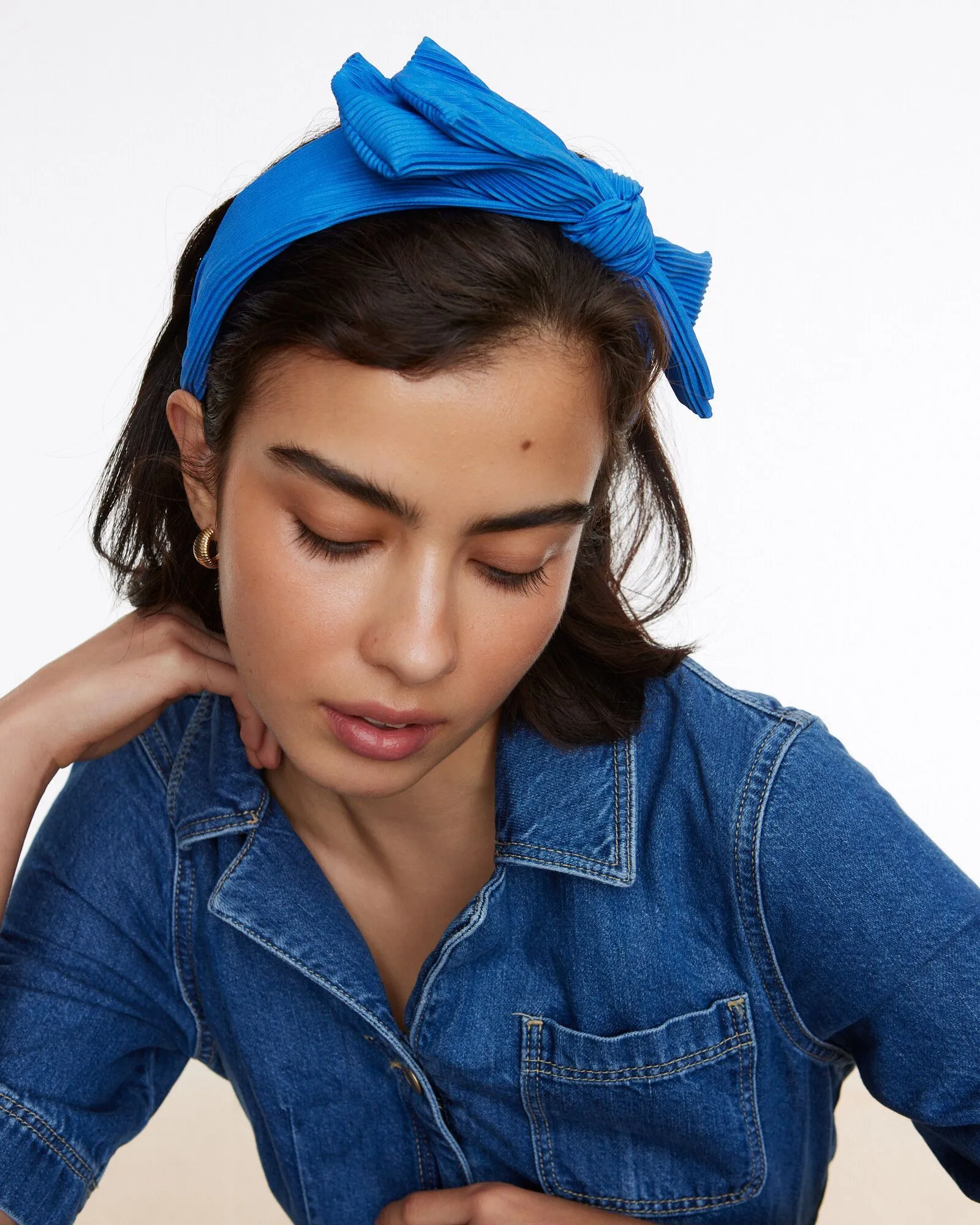 Astri Pleated Blue Statement Bow Headband