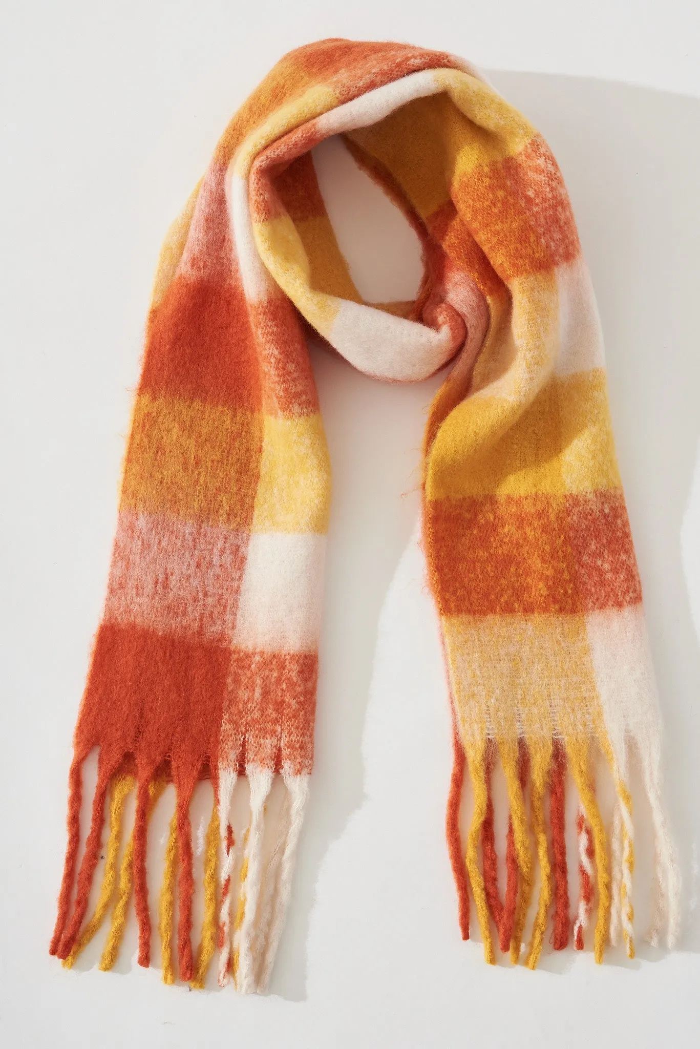 August + Delilah Brooklyn Knit Scarf In Multi Tangerine Check