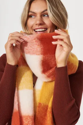 August + Delilah Brooklyn Knit Scarf In Multi Tangerine Check