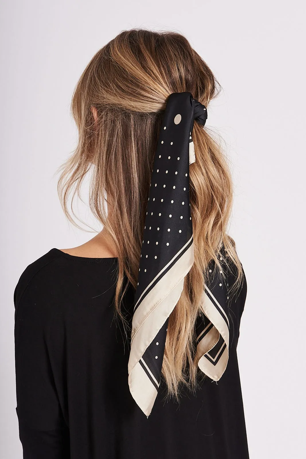 august + delilah Mac Scarf in Black with Beige Polka Dot