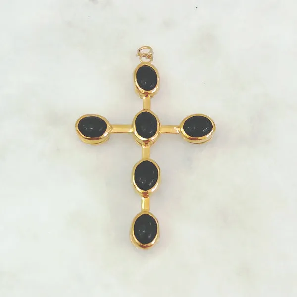 Black Agate & Moonstone Double Sided Cross