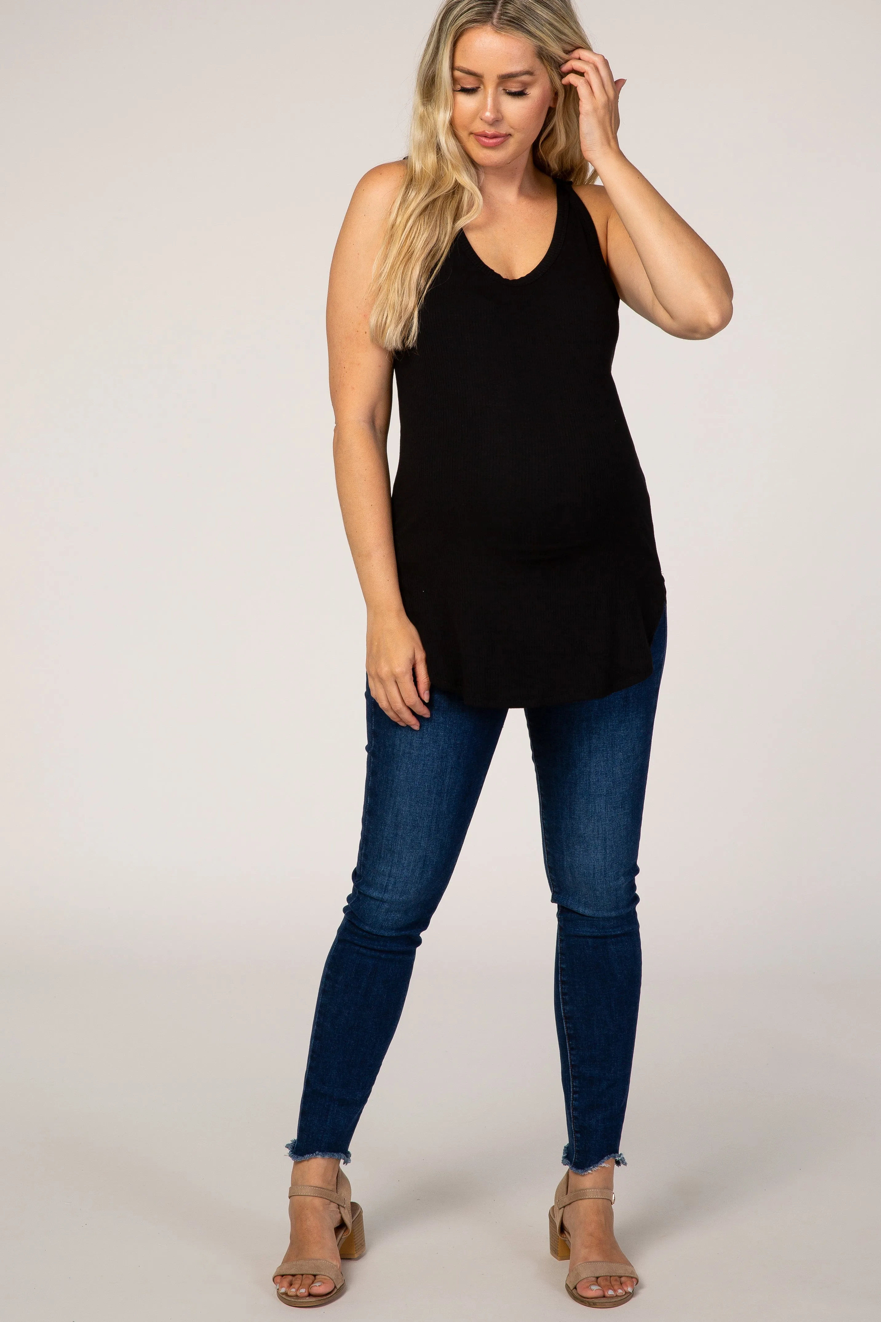 Black Ribbed Maternity Tank