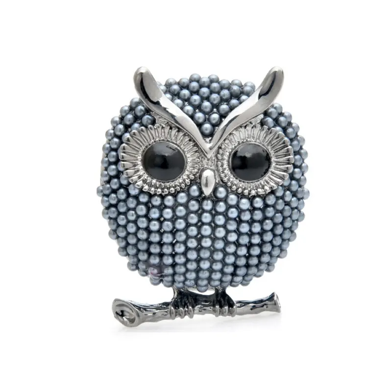 Blue Faux Pearl Studded Owl Brooch - Don't AsK