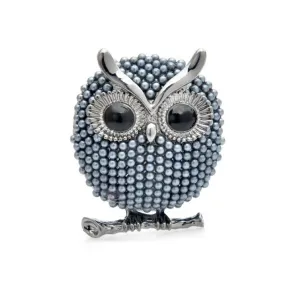 Blue Faux Pearl Studded Owl Brooch - Don't AsK