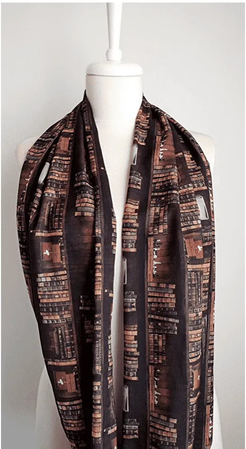 Bookshelf brown Infinity Scarf Handmade Limited Edition