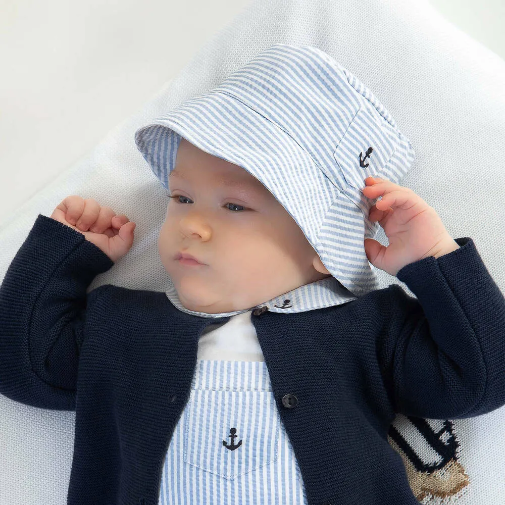 Boys Blue Striped Anchor Hat