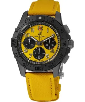 Breitling Avenger B01 Chronograph 44 Night Mission Automatic Yellow Dial Leather Strap Men's Watch SB0147101I1X1