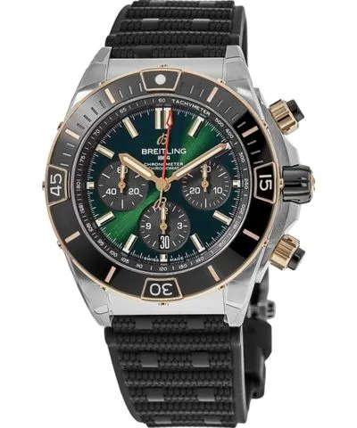 Breitling Super Chronomat B01 44 Rose Gold & Steel Green Dial Rubber Strap Men's Watch UB0136251L1S1