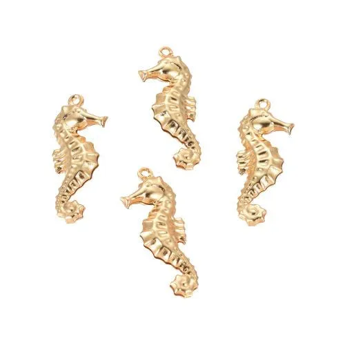 Charms, 304 Stainless Steel, Seahorse, Double-Sided, Golden, 10x26.5mm