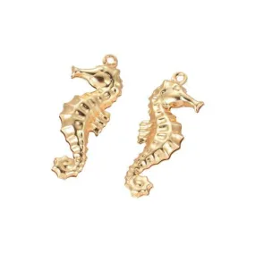 Charms, 304 Stainless Steel, Seahorse, Double-Sided, Golden, 10x26.5mm