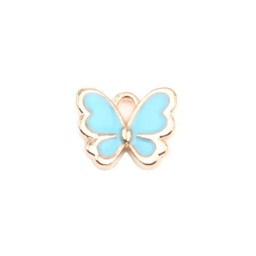 Charms, Butterfly, Single-Sided, Golden, Light Blue, Enameled, Alloy, 13mm