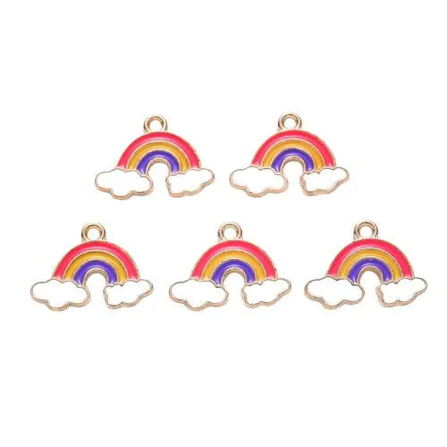 Charms, Rainbow, Single-Sided, Multicolored, Enameled, Light Gold Plated, Alloy, 14mm