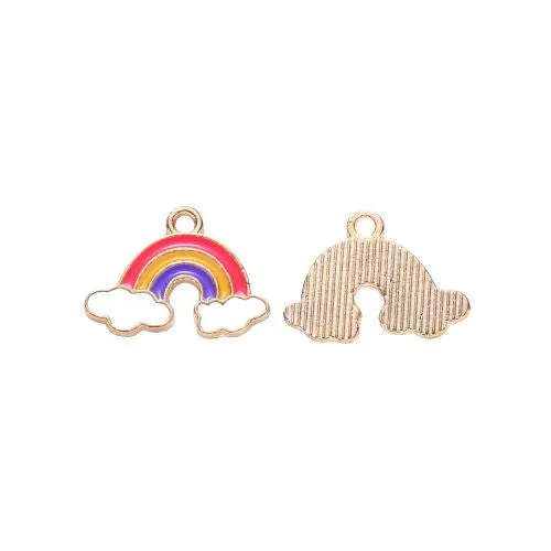 Charms, Rainbow, Single-Sided, Multicolored, Enameled, Light Gold Plated, Alloy, 14mm